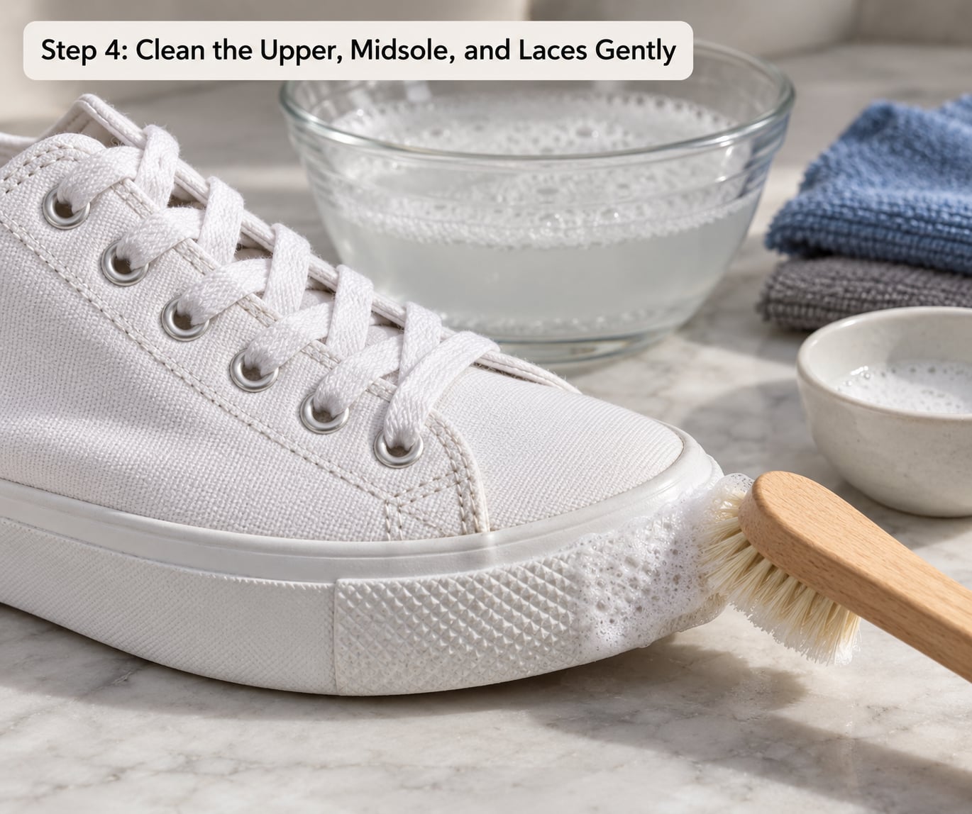 Step 4: Clean the Upper, Midsole, and Laces Gently