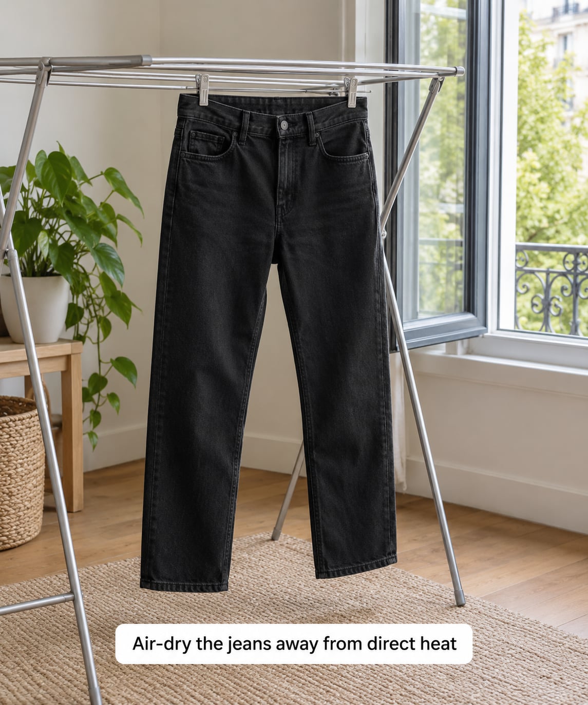 Air-dry the jeans away from direct heat